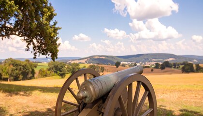 Cannon on a hill overlooking farmland