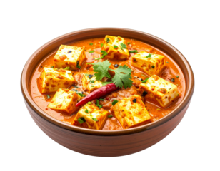 Indian paneer curry in bowl traditional food for Diwali and Indian festivals isolated on transparent background