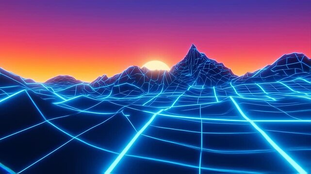 80s Retro Landscape Sunset