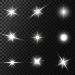 Lens Flare, light glow effect. sun or realistic shining star with backlight effect. bokeh glitter and sparkles or sparkles on transparent background.
