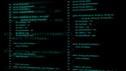 Symmetrical Green Code on a Dark Blurred Background with Cyan Highlights programming software