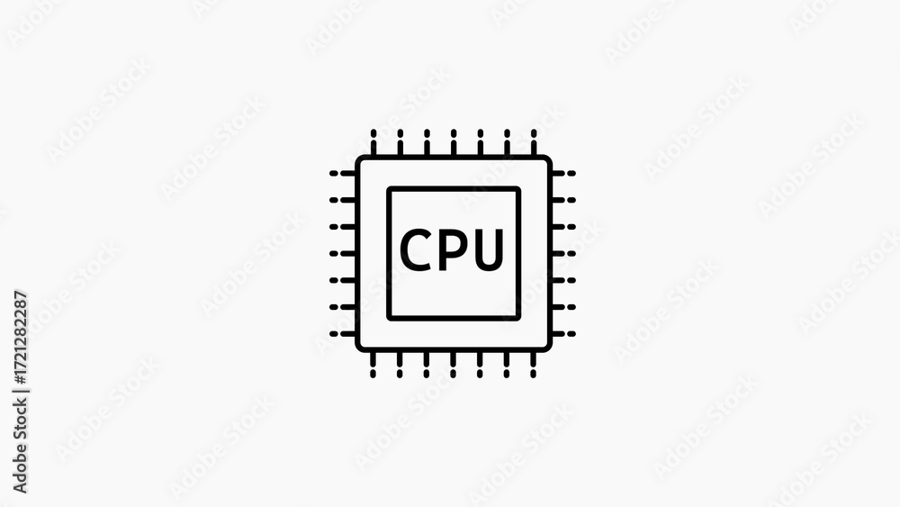 Poster black and white cpu chip icon on white background central processing unit microchip