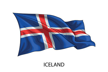 Iceland national flag waving in the wind illustration