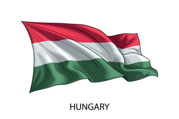 Hungary national flag waving in the wind illustration