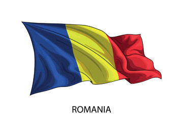 Romania national flag waving in the wind illustration