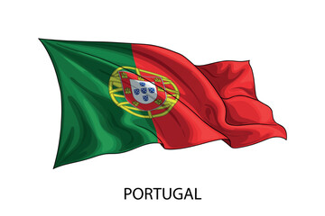 Portugal national flag waving in the wind illustration