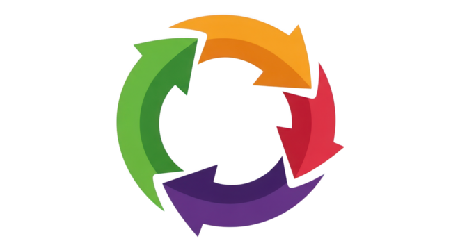 Colorful circular arrow isolated on transparent background, representing continuous cycle