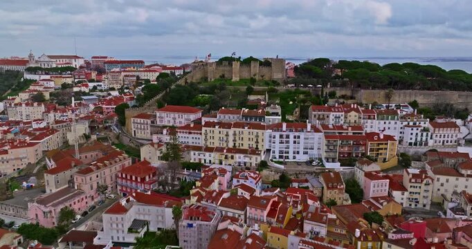 Aerial view of Sao Jorge Castle At Lisbon In Lisbon, Portugal