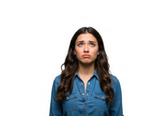 Distraught young woman with a sad expression isolated on transparent background