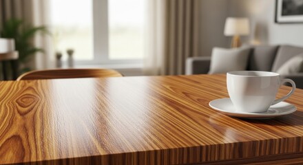 Obraz premium Cozy Living Room Scene With Coffee Cup On Wooden Table
