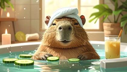 Capybara enjoying a spa day