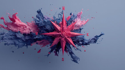 Surreal representation of a midlife crisis with a broken compass and vivid colors