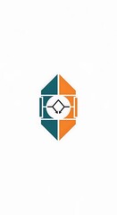 A symmetrical design displays a central motif within a geometric shape, featuring teal and orange colors.