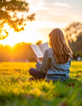 Faceless student reading a book outdoors in a park, representing lifelong learning, leisure, and academic pursuits for celebrating World Book Day, International Day of Education