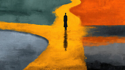 Representation of a man's midlife crisis through a vivid and abstract landscape