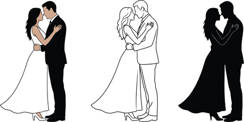 Wedding couple illustration bride groom love romance silhouette