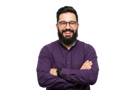 Cheerful bearded man in glasses isolated on transparent background is smiling - Powered by Adobe