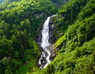 Obraz premium Lush waterfall cascading through a dense forest
