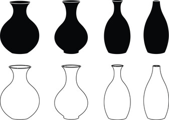 Vector art of vases black and white flower vase illustration