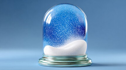Snow globe featuring a serene winter scene with sparkling blue snowflakes and a soft white base, creating a whimsical atmosphere perfect for holiday decorations and seasonal celebrations