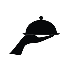 Elegant black and white silhouette of a server's hand holding a covered dish