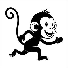 Dynamic black and white cartoon monkey vector illustration for cheerful branding or children's design projects