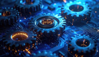 Interlocking Metallic Gears on Circuit Board