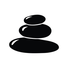 Minimalist zen stones tower, smooth black pebbles stacked on white background