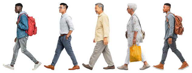 Diverse people walking forward