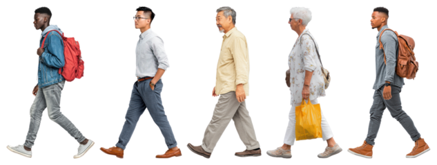 Diverse people walking forward