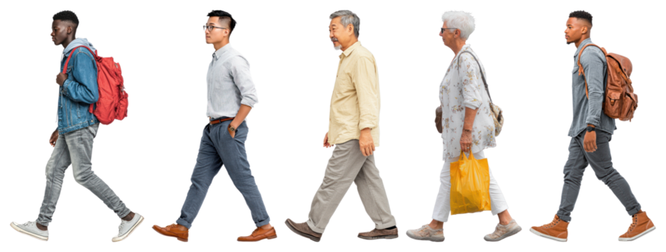 Diverse people walking forward