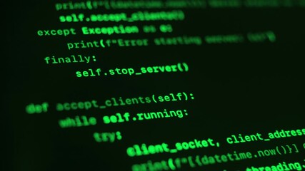 Close up of black screen with green programming code. Cybersecurity or hacking concept - Powered by Adobe
