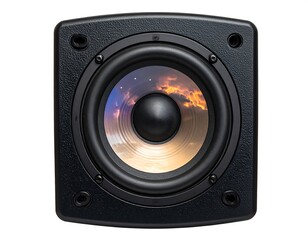Close-up of a black square speaker