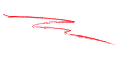 Hand drawn red pencil lines, circles, stripes and squiggly lines on transparent background.