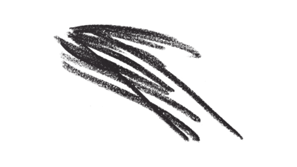 Hand drawn black pencil lines, circles, stripes and squiggly lines on transparent background.