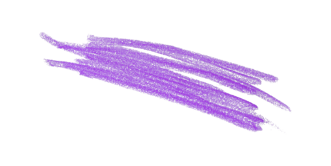 Hand drawn purple pencil lines, circles, stripes and squiggly lines on transparent background.
