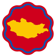 mongolia map design on flag colour badge shape icon, mongolia's badge sticker with flag colors 