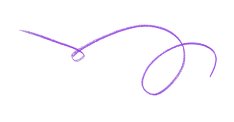 Hand drawn purple pencil lines, circles, stripes and squiggly lines on transparent background.