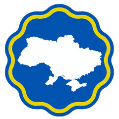 Obraz premium ukraine map design on flag colour badge shape icon, ukraine's badge sticker with flag colors 