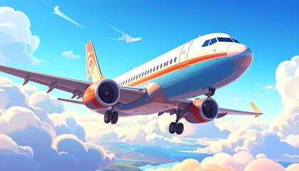 Obraz premium Airplane soaring through fluffy clouds (1)