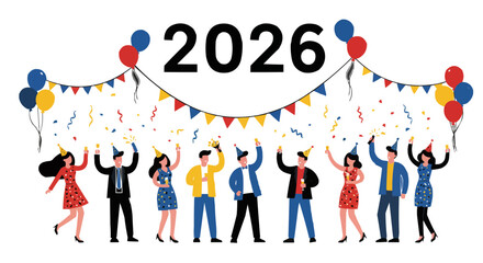 A joyful team of diverse people holds a happy birthday sign, celebrating a child's special day
