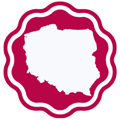 poland map design on flag colour badge shape icon, poland's badge sticker with flag colors 