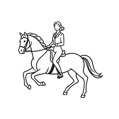 Black and white line art of a beautiful woman with perfect body riding horse elegant minimalist illustration
