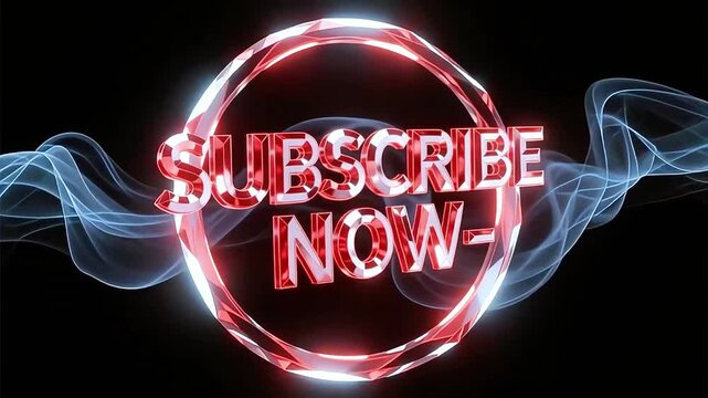 Dynamic SUBSCRIBE NOW call to action with glowing red text and smoke effects