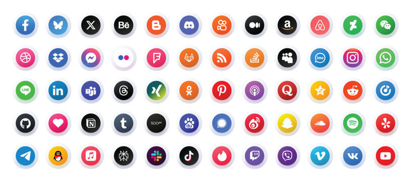 Collection of Latest Facebook Instagram X Icons in Vector Format