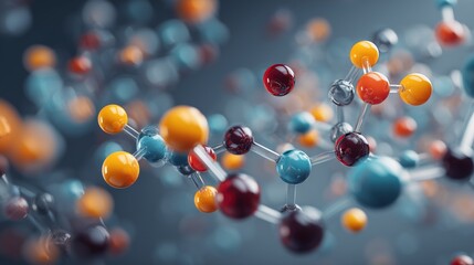 National Chemistry Week. Scientific illustration of molecular structures with colorful 3D atoms and chemical bonds, abstract chemistry background, highly detailed