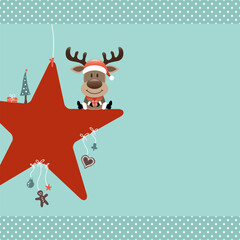 Rentier Auf Stern Mit Icons Bordüre Punkte Türkis