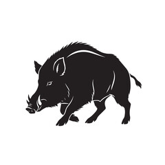 vector silhouette of a wild boar with a white background