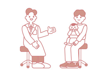 医師の説明を受ける父親と赤ちゃん