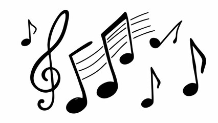 Musical notes and treble clef in black and white creating a musical composition illustration art